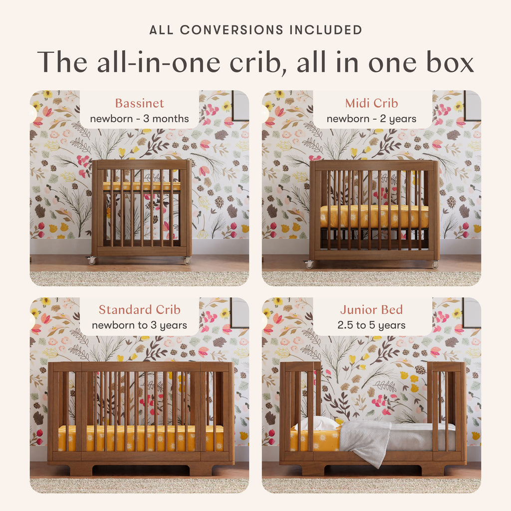 Yuzu 8-in-1 Convertible Crib with All-Stages Conversion Kits in Natural Walnut