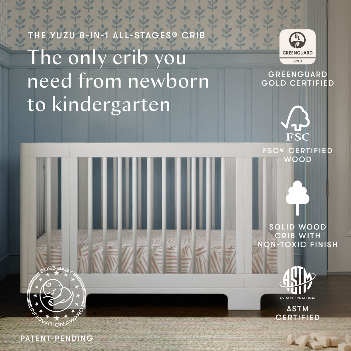 Yuzu 8-in-1 Convertible Crib with All-Stages Conversion Kits in White