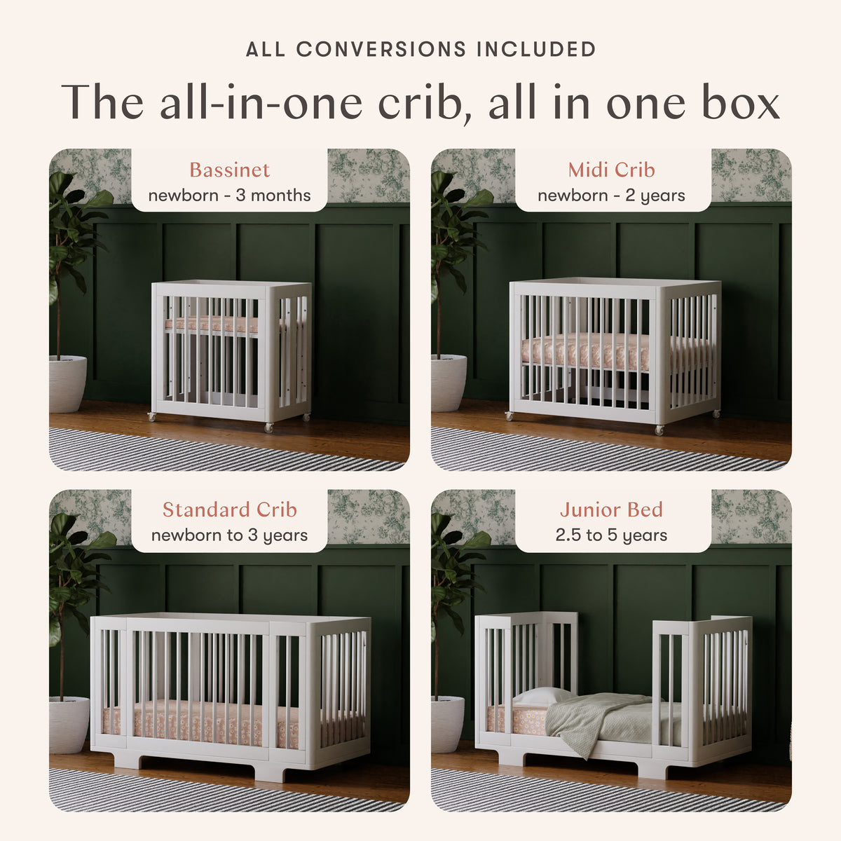 Yuzu 8-in-1 Convertible Crib with All-Stages Conversion Kits in White
