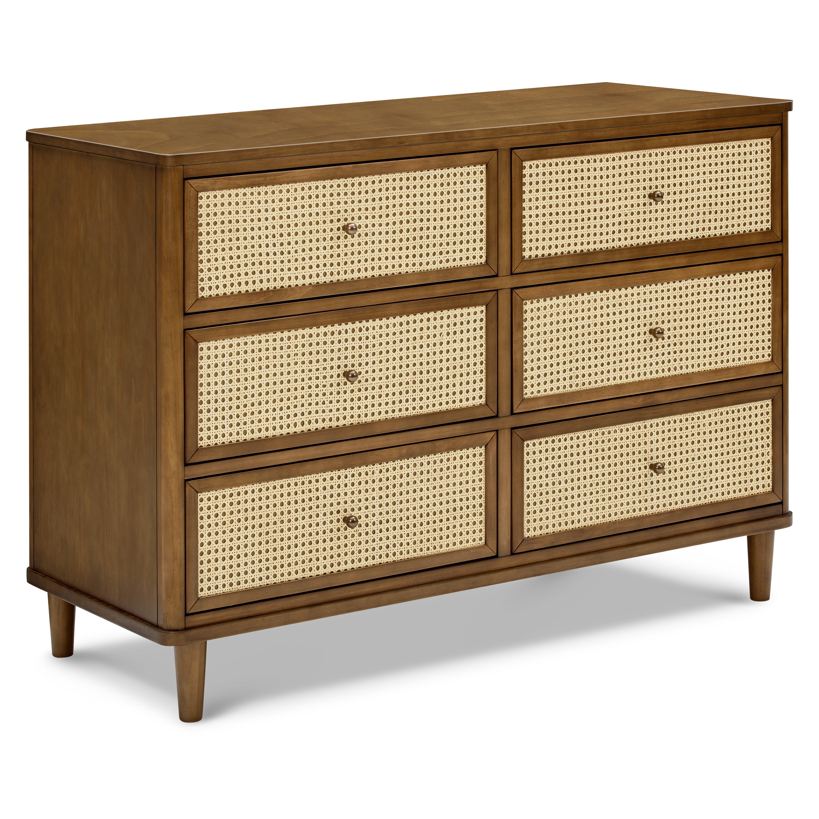 Marin with Cane 6 Drawer Assembled Dresser in Natural Walnut & Blonde Cane