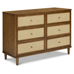 Marin with Cane 6 Drawer Assembled Dresser in Natural Walnut & Blonde Cane