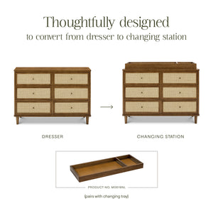 Marin with Cane 6 Drawer Assembled Dresser in Natural Walnut & Blonde Cane