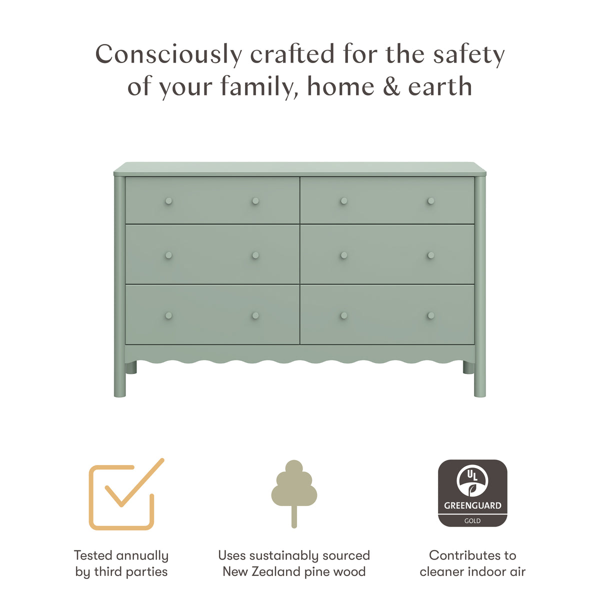 Swell 6-Drawer Wide Assembled Dresser (56") in Light Sage