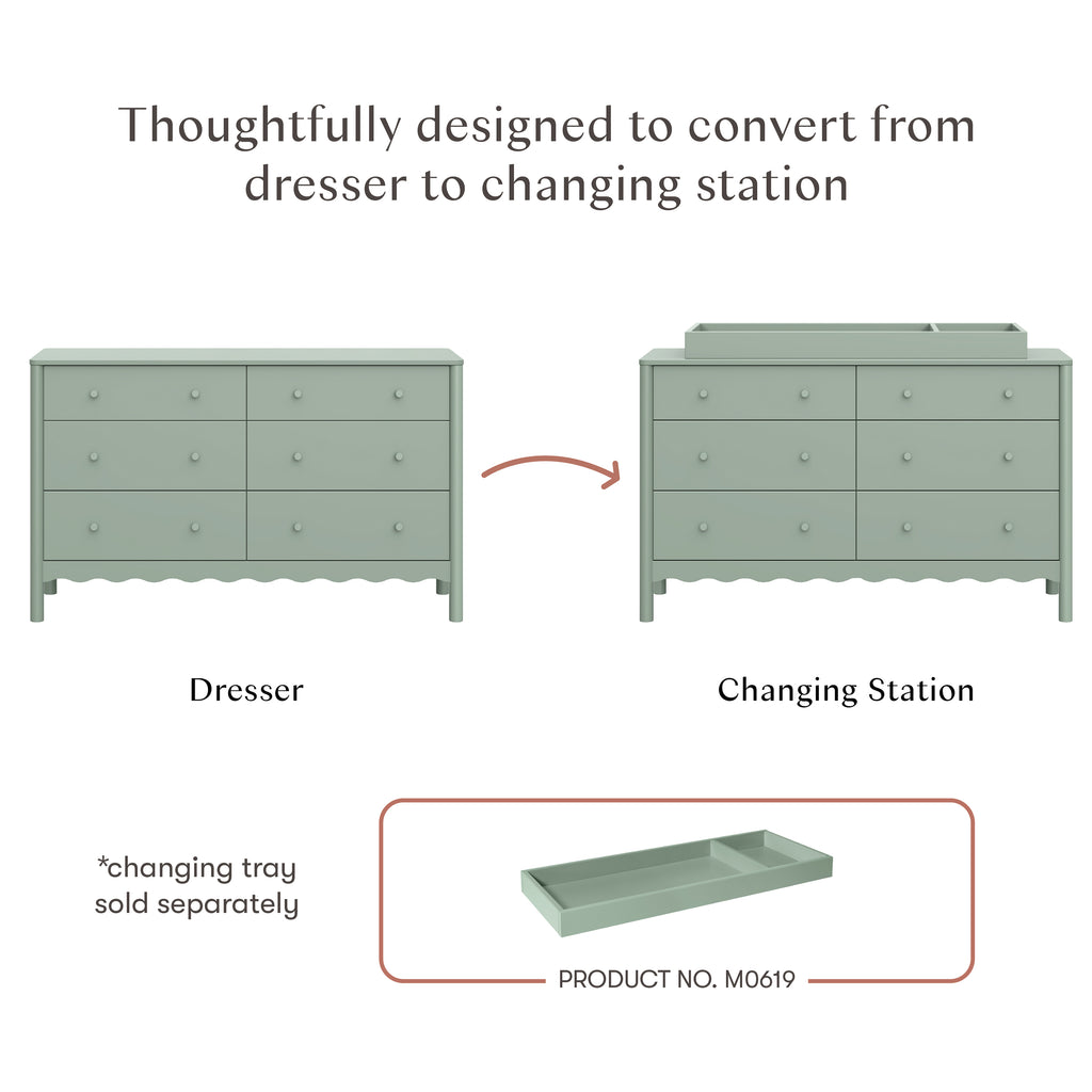 Swell 6-Drawer Wide Assembled Dresser (56") in Light Sage