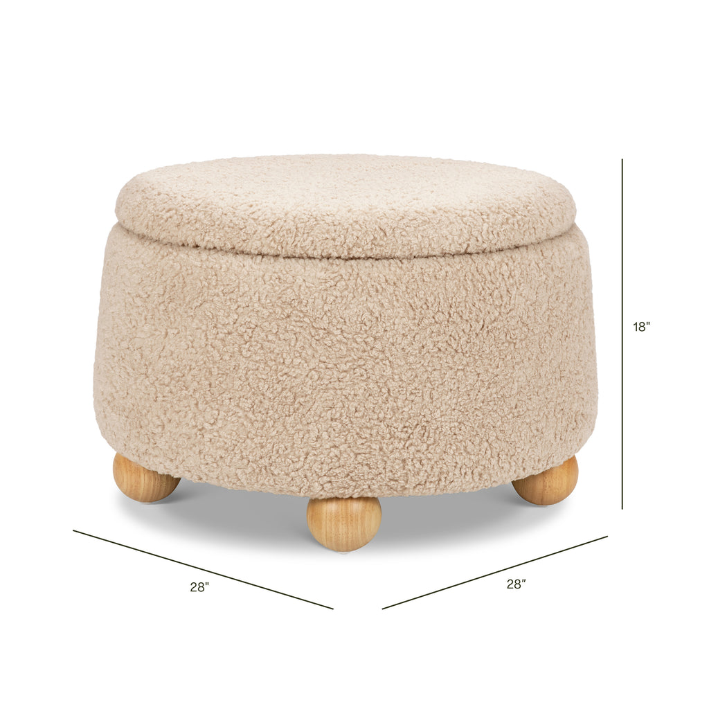 Tuffet Storage Ottoman in Chai Shearling with Honey Ball Feet