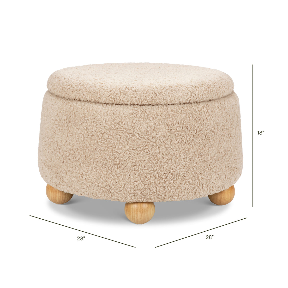 Tuffet Storage Ottoman in Chai Shearling with Honey Ball Feet