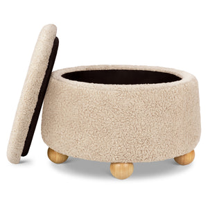 Tuffet Storage Ottoman in Chai Shearling with Honey Ball Feet