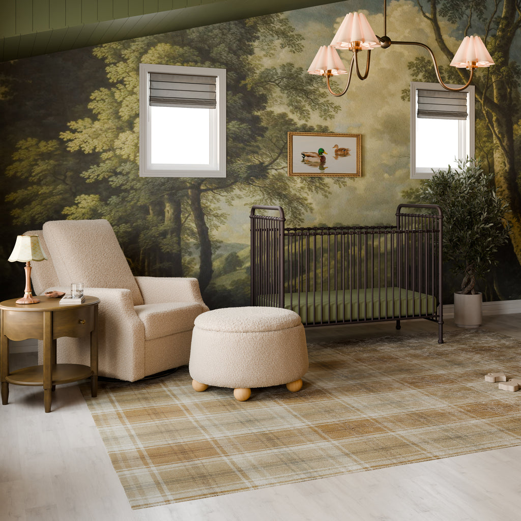 Tuffet Storage Ottoman in Chai Shearling with Honey Ball Feet