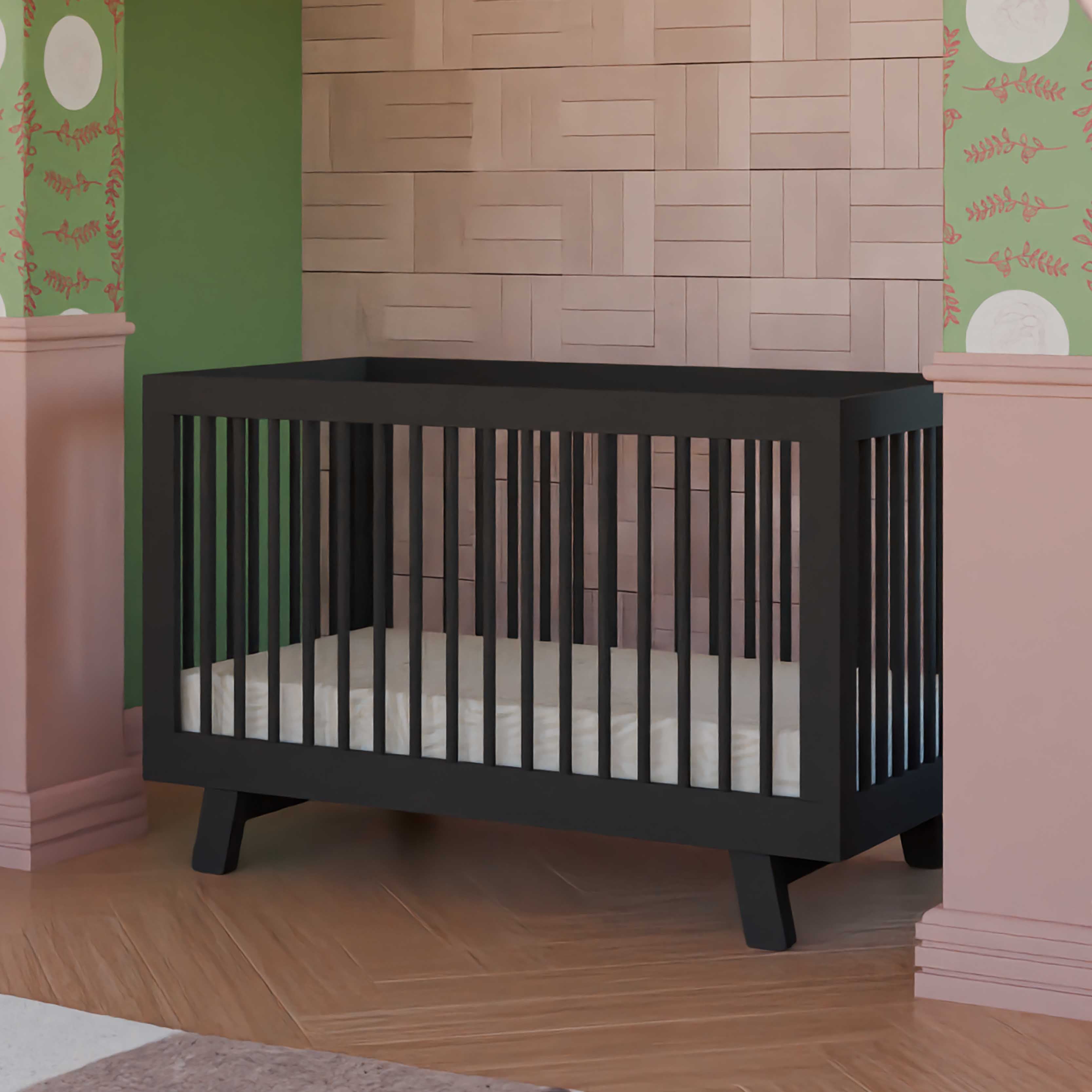 Hudson 3-in-1 Convertible Crib with Toddler Bed Conversion Kit in Black
