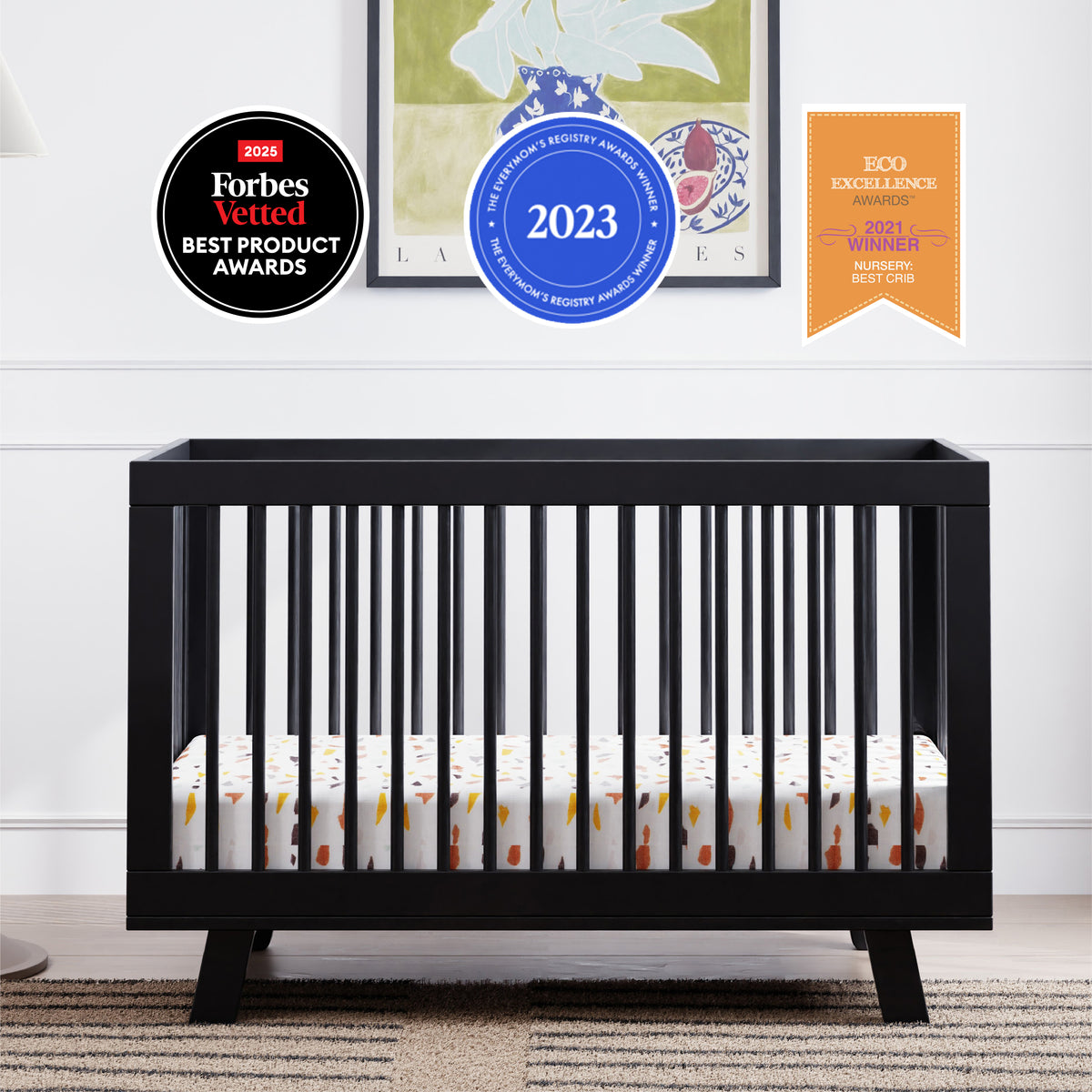 Hudson 3-in-1 Convertible Crib with Toddler Bed Conversion Kit in Black