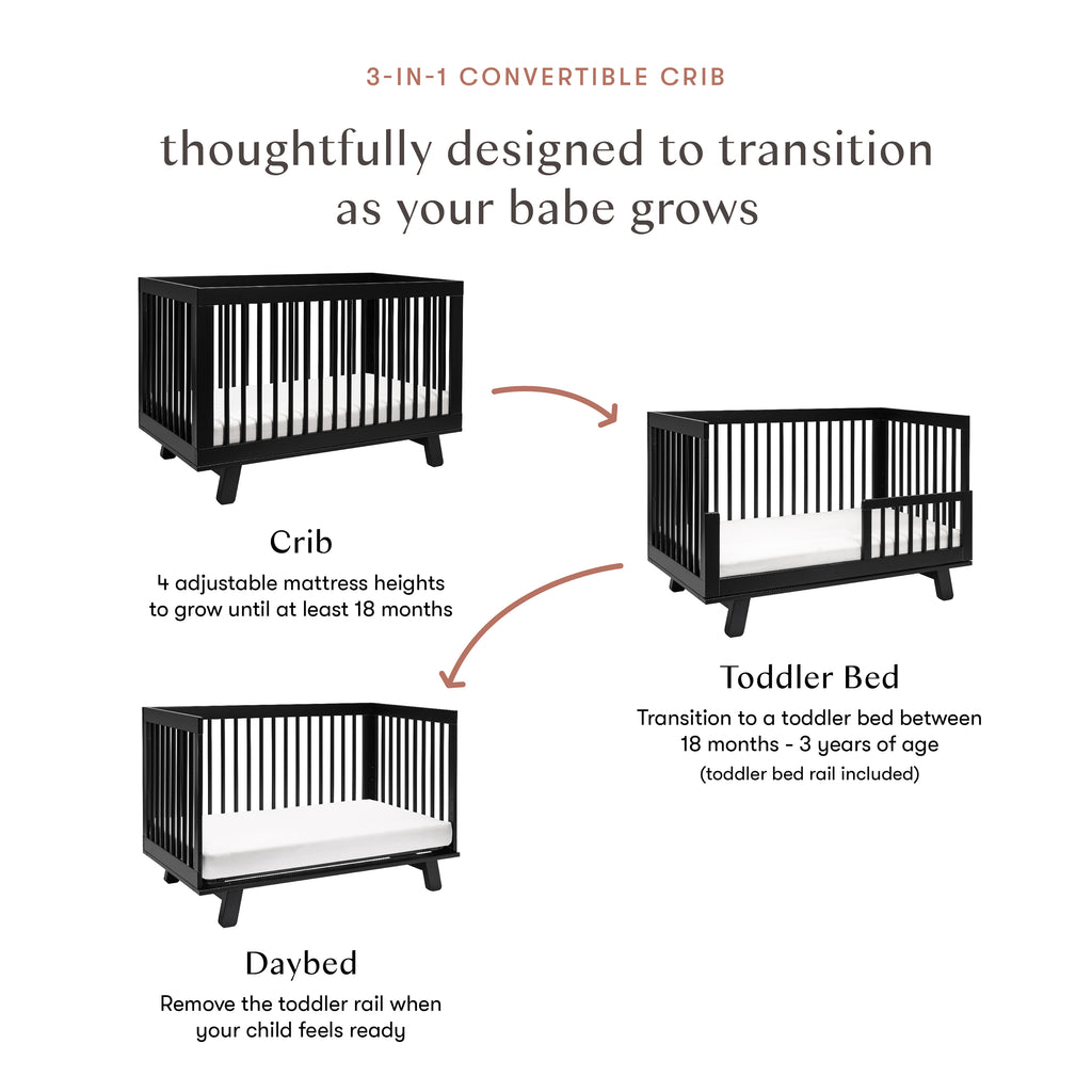 Hudson 3-in-1 Convertible Crib with Toddler Bed Conversion Kit in Black