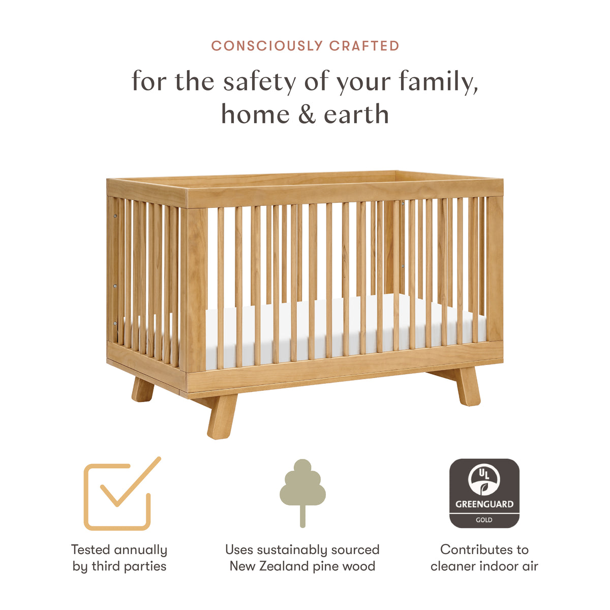 Hudson 3-in-1 Convertible Crib with Toddler Bed Conversion Kit in Honey