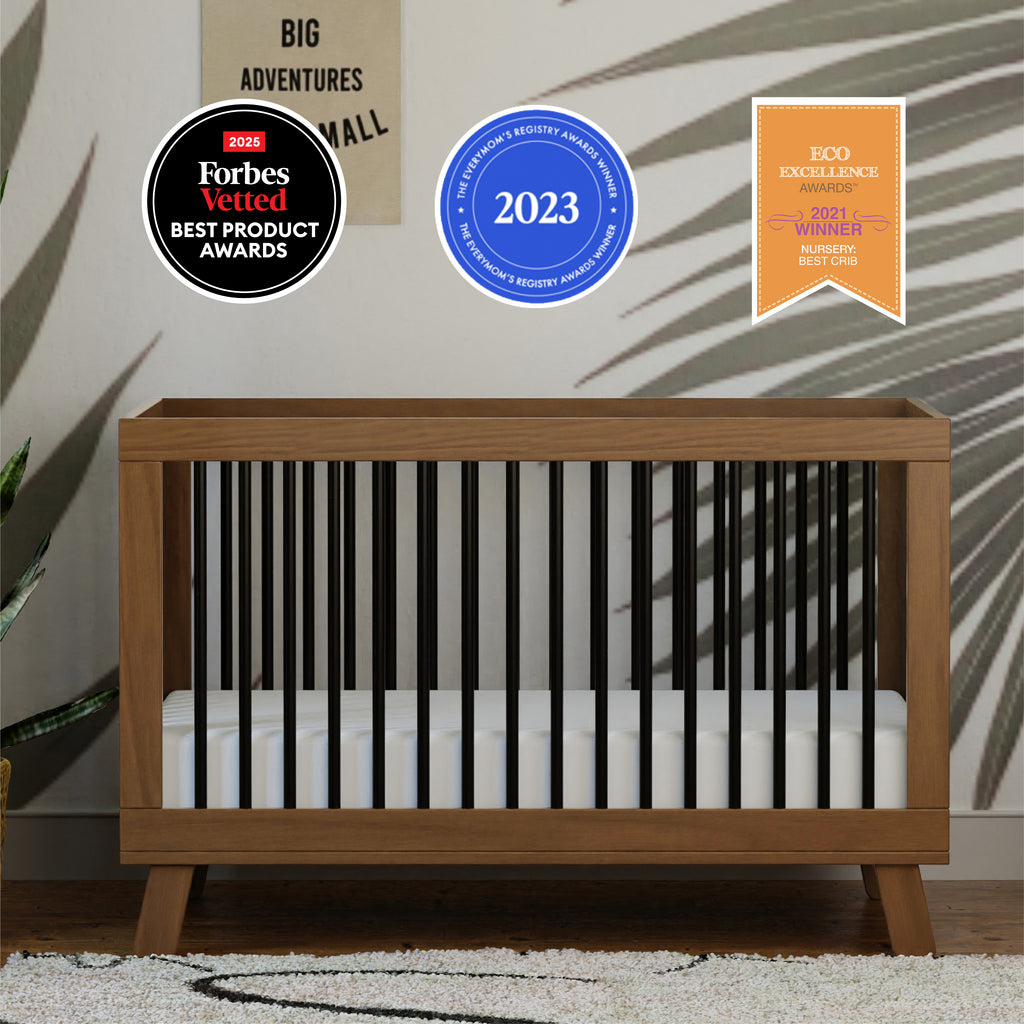 Hudson 3-in-1 Convertible Crib with Toddler Bed Conversion Kit in Natural Walnut&Black