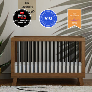 Hudson 3-in-1 Convertible Crib with Toddler Bed Conversion Kit in Natural Walnut&Black
