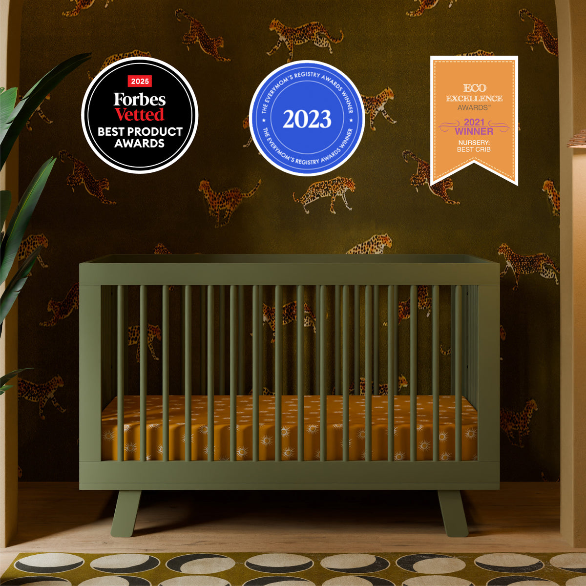 Hudson 3-in-1 Convertible Crib with Toddler Bed Conversion Kit in Olive