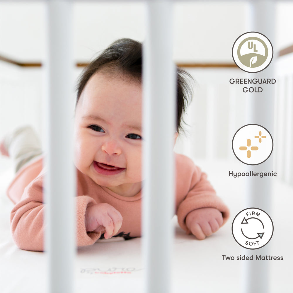 Pure Core Crib Mattress with Hybrid Quilted Waterproof Cover (2-Stage) in White
