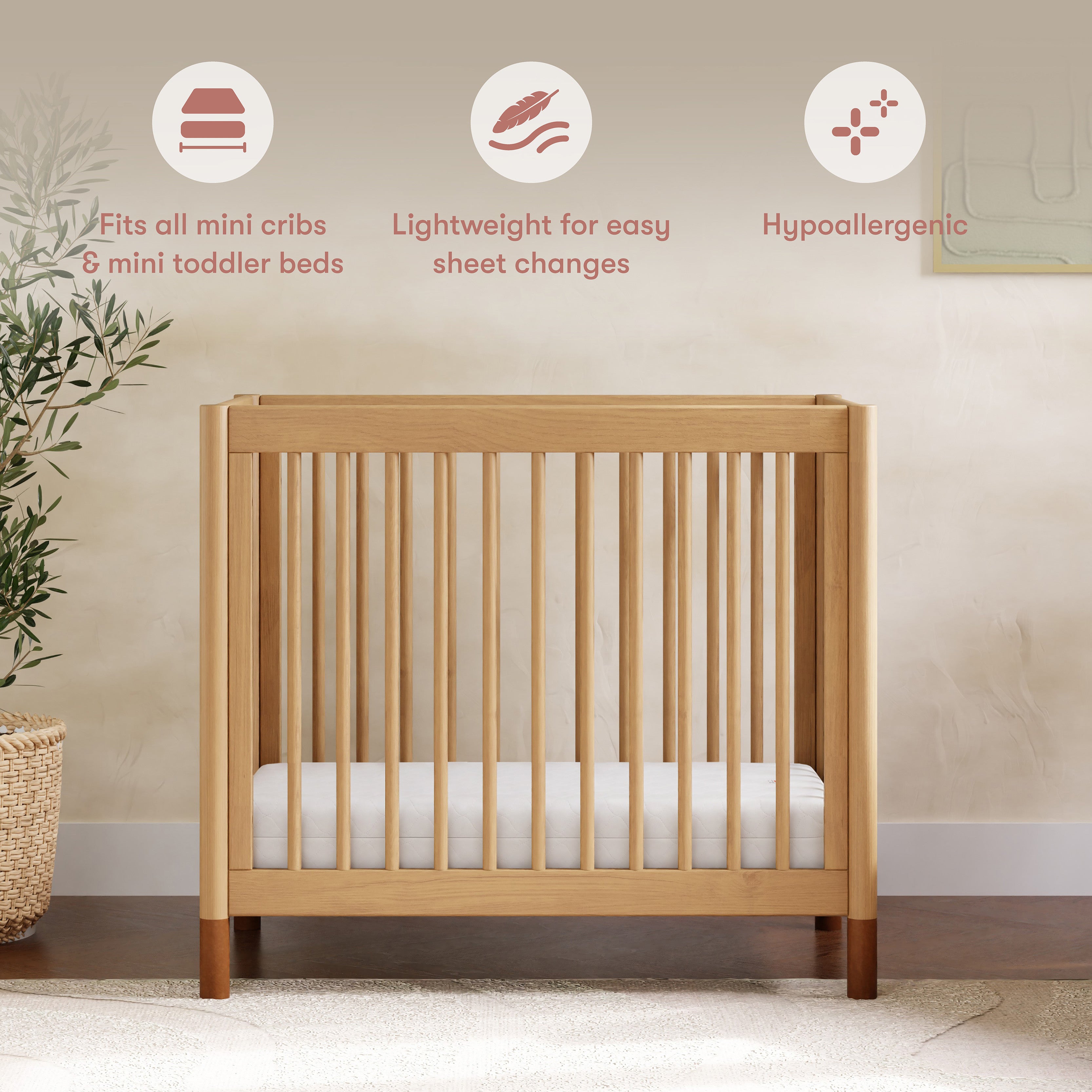 Pure Core Mini Crib Mattress with Hybrid Quilted Waterproof Cover Lightweight in White
