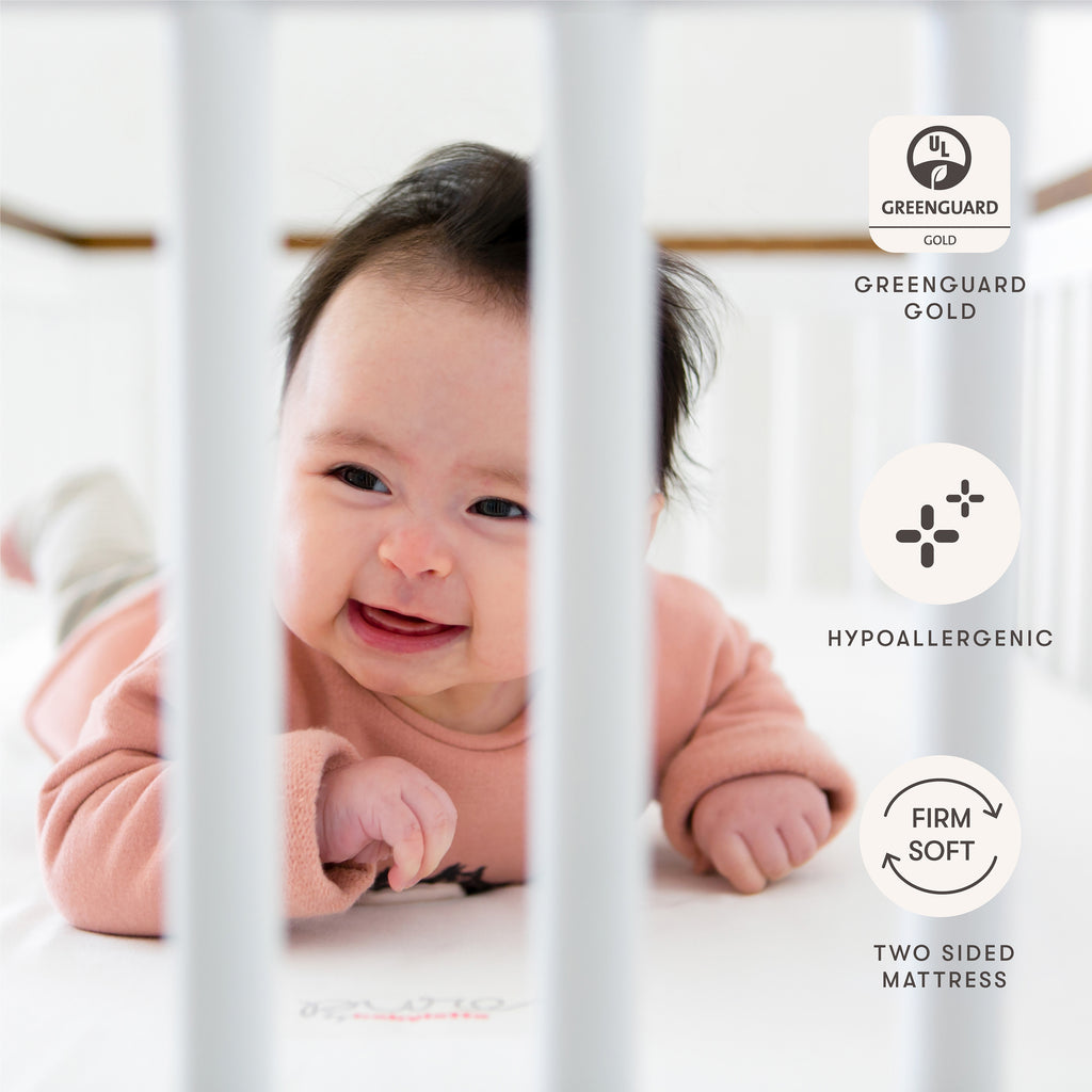 Pure Core Mini Crib Mattress with Hybrid Quilted Waterproof Cover Lightweight in White