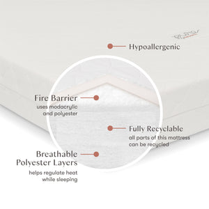 Pure Core Mini Crib Mattress with Hybrid Quilted Waterproof Cover Lightweight in White