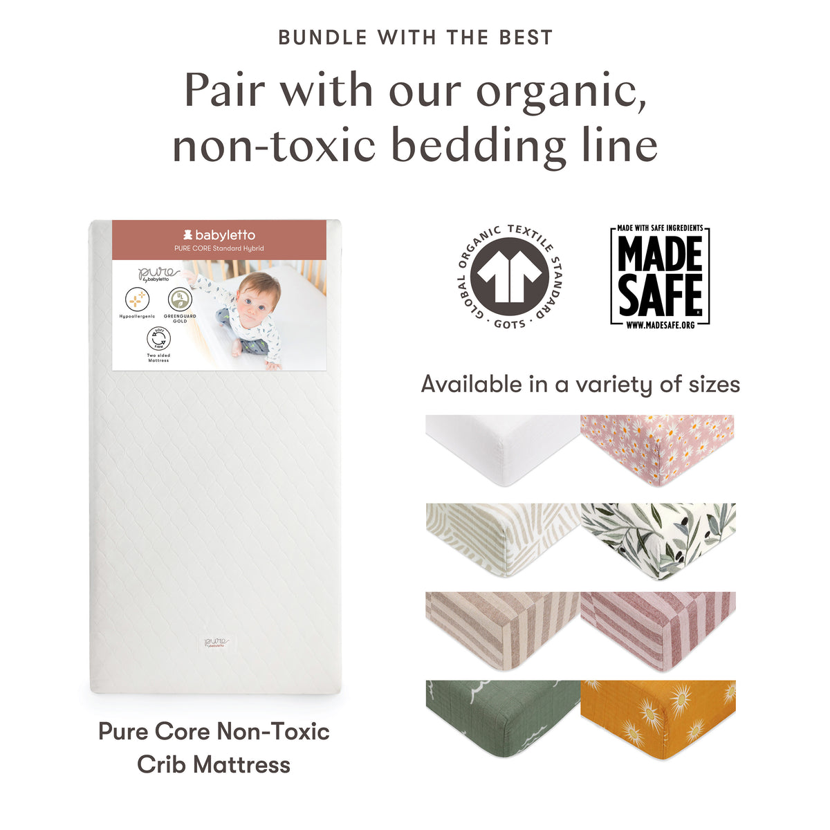 Pure Core Mini Crib Mattress with Hybrid Quilted Waterproof Cover Lightweight in White