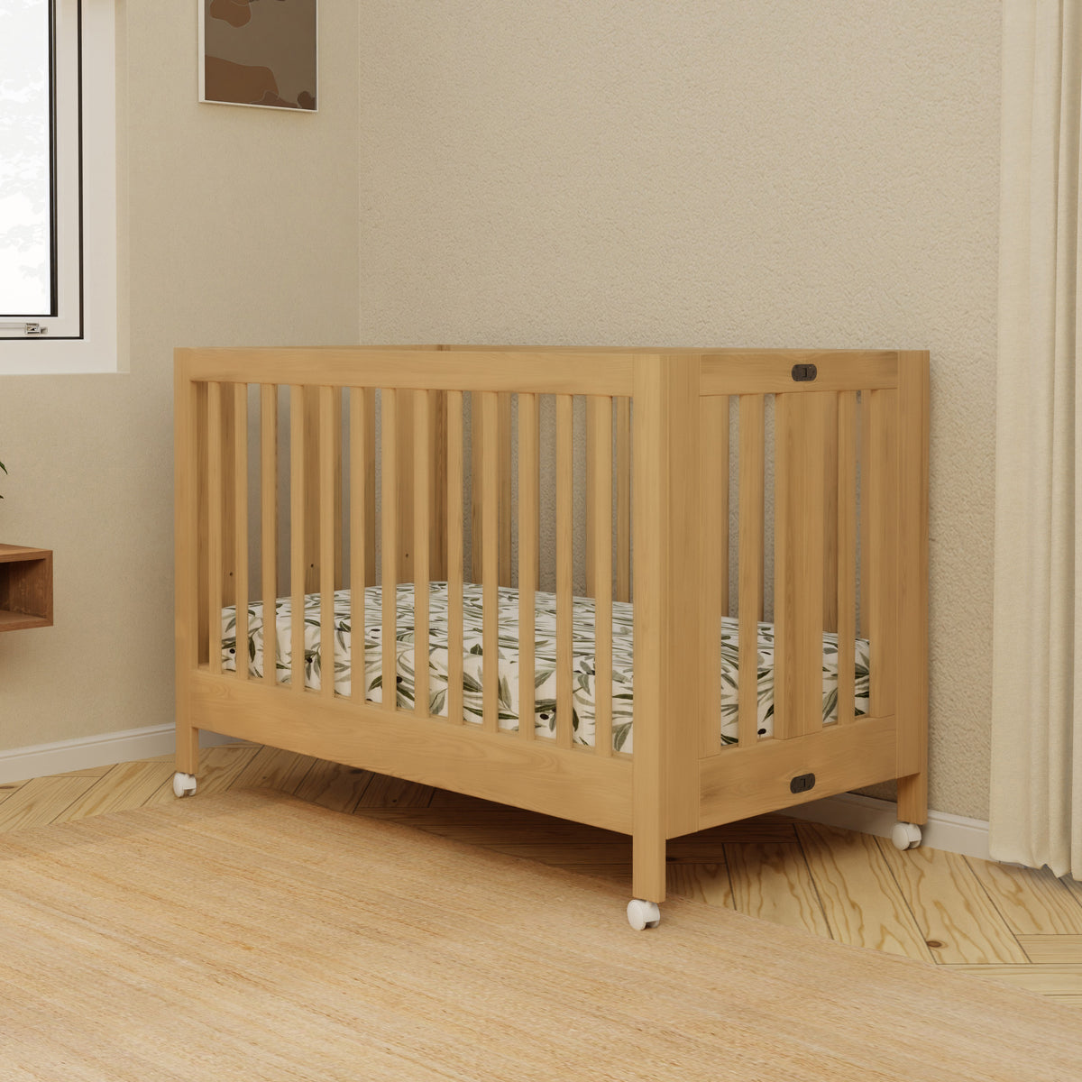 Maki Portable Folding Crib with Toddler Bed Conversion Kit in Honey