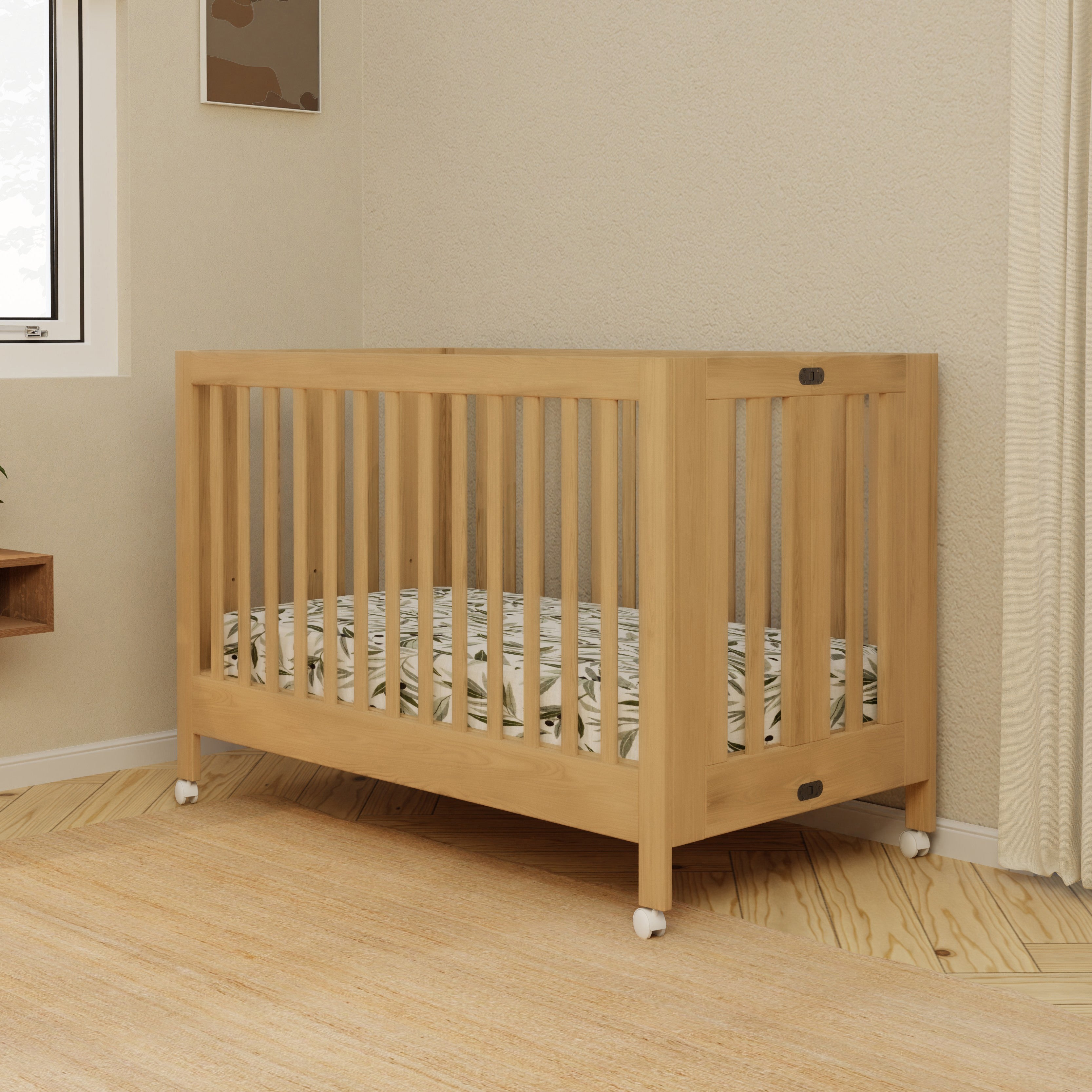 Maki Portable Folding Crib with Toddler Bed Conversion Kit in Honey