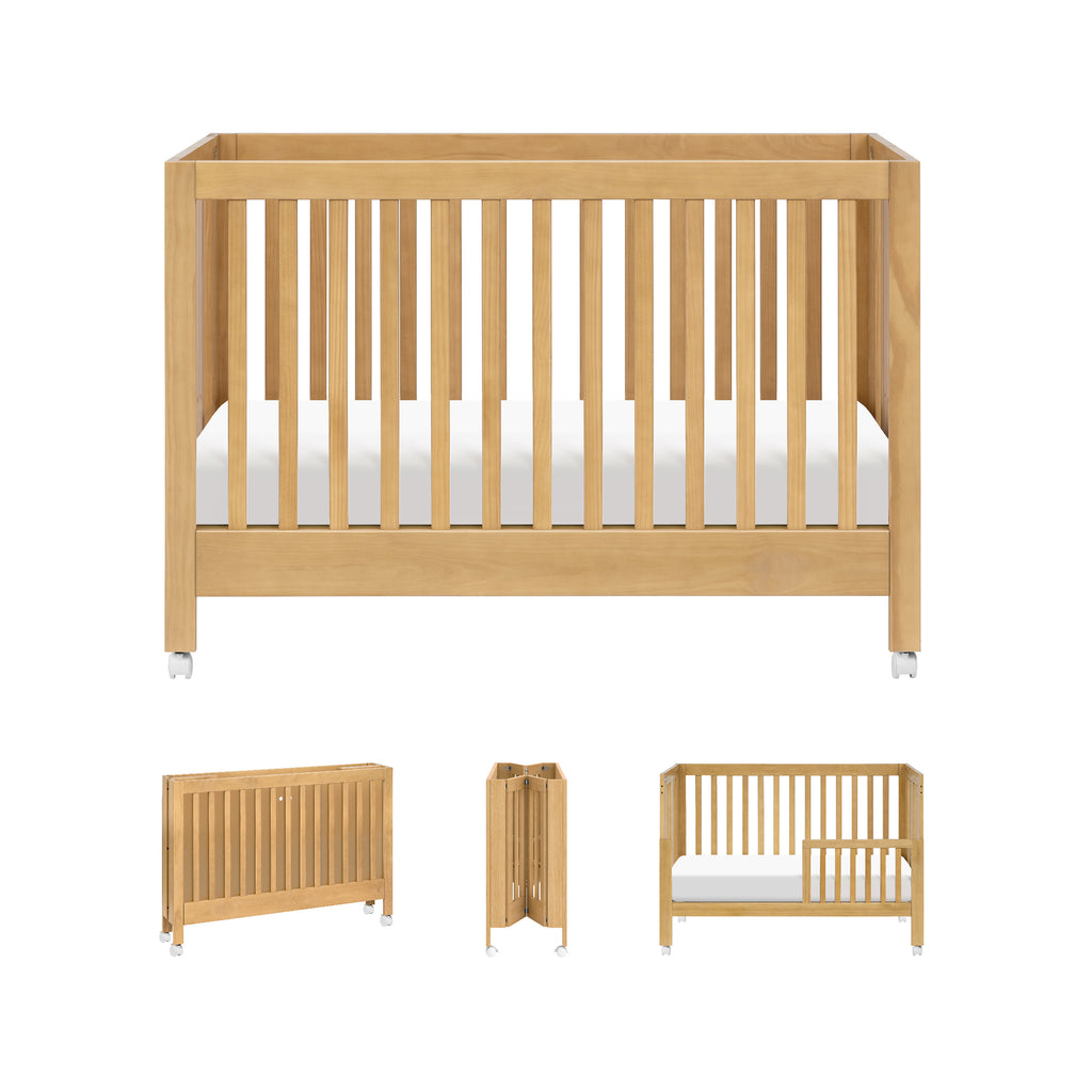 Maki Portable Folding Crib with Toddler Bed Conversion Kit in Honey