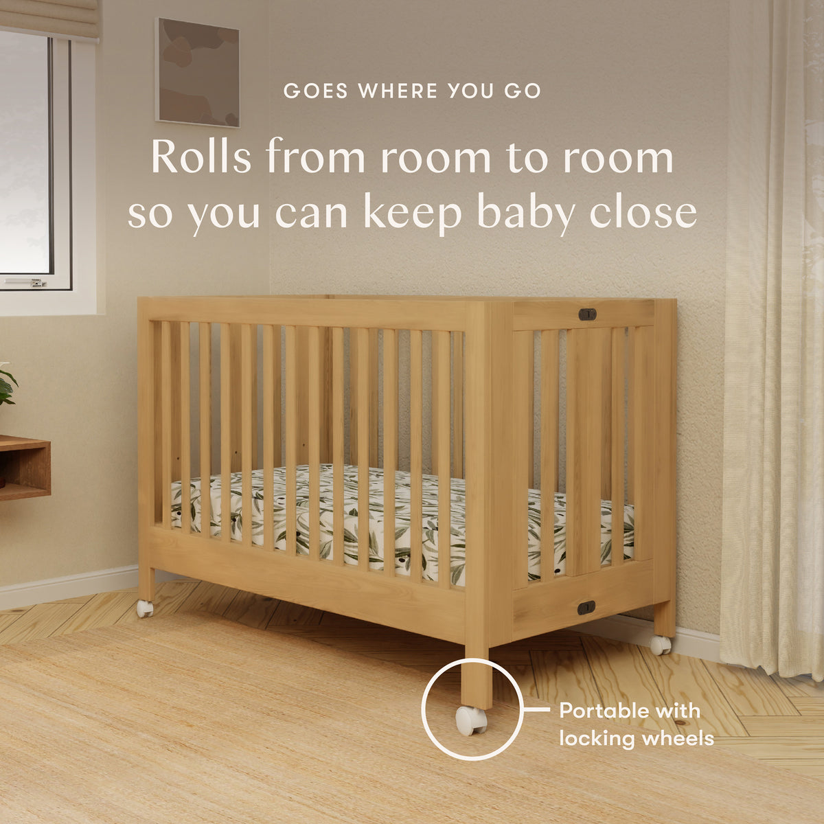 Maki Portable Folding Crib with Toddler Bed Conversion Kit in Honey