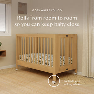 Maki Portable Folding Crib with Toddler Bed Conversion Kit in Honey