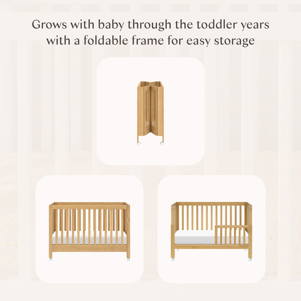 Maki Portable Folding Crib with Toddler Bed Conversion Kit in Honey