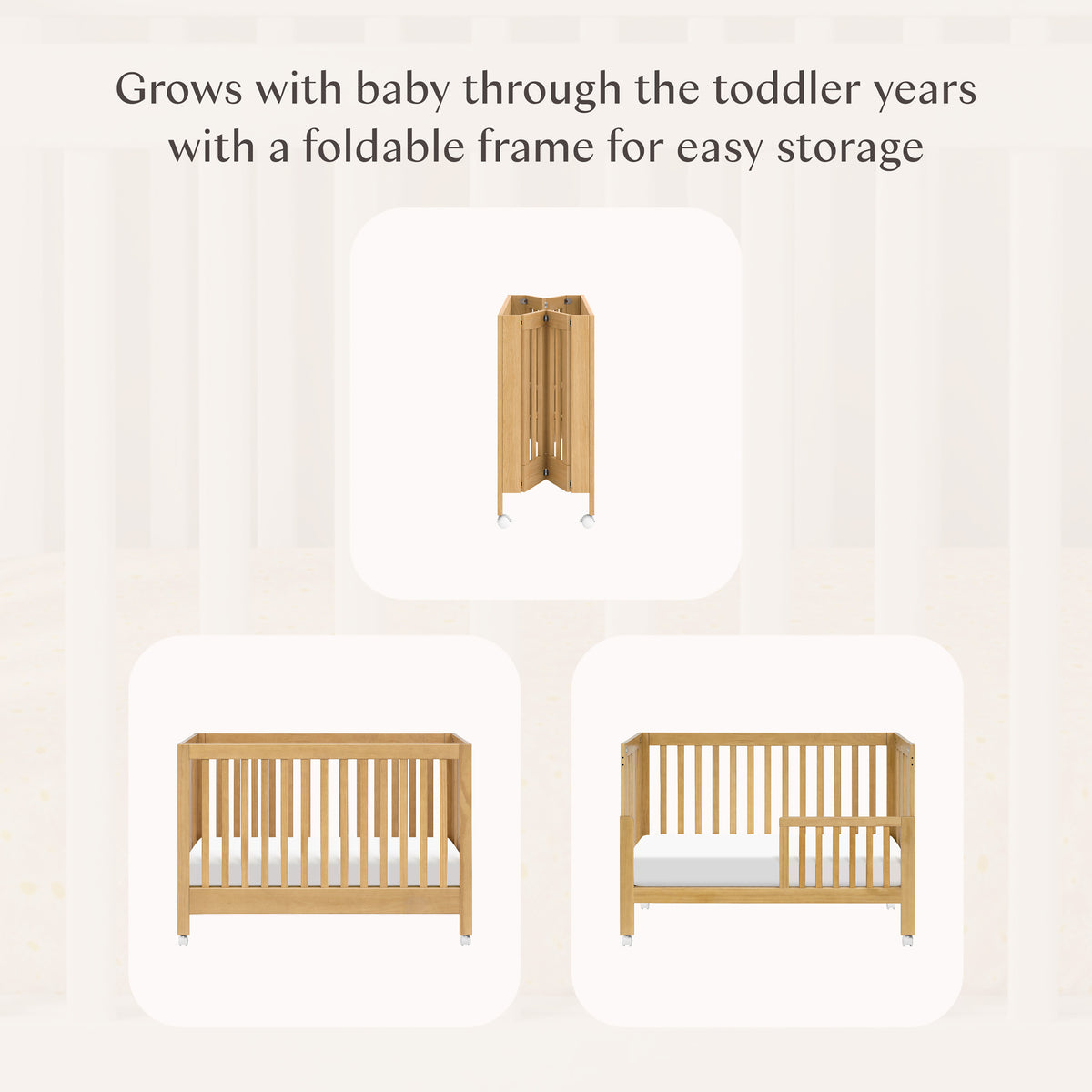 Maki Portable Folding Crib with Toddler Bed Conversion Kit in Honey