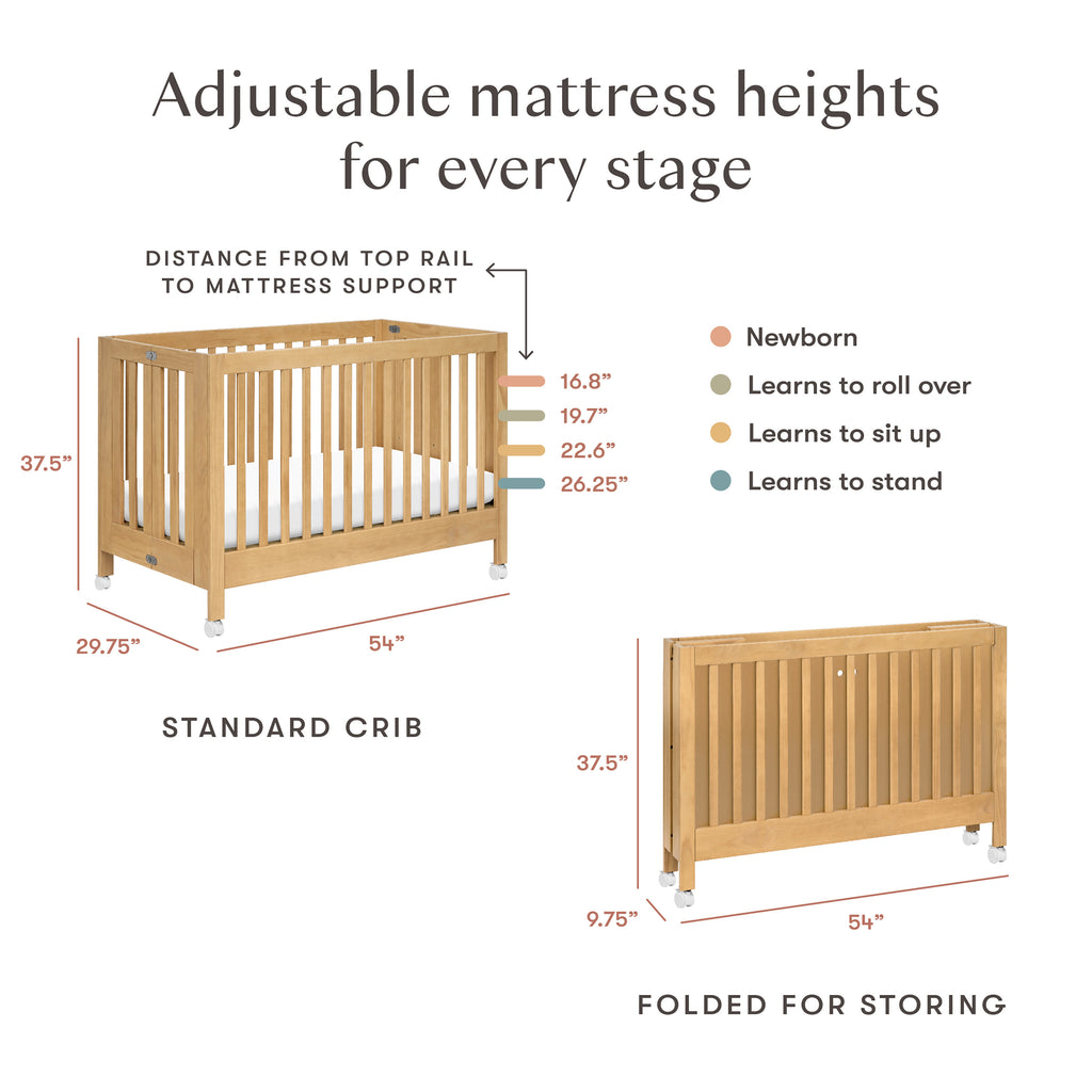 Maki Portable Folding Crib with Toddler Bed Conversion Kit in Honey