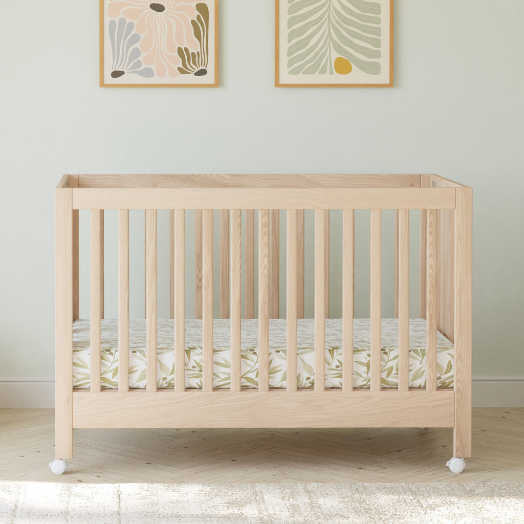 Maki Portable Folding Crib with Toddler Bed Conversion Kit in Washed Natural