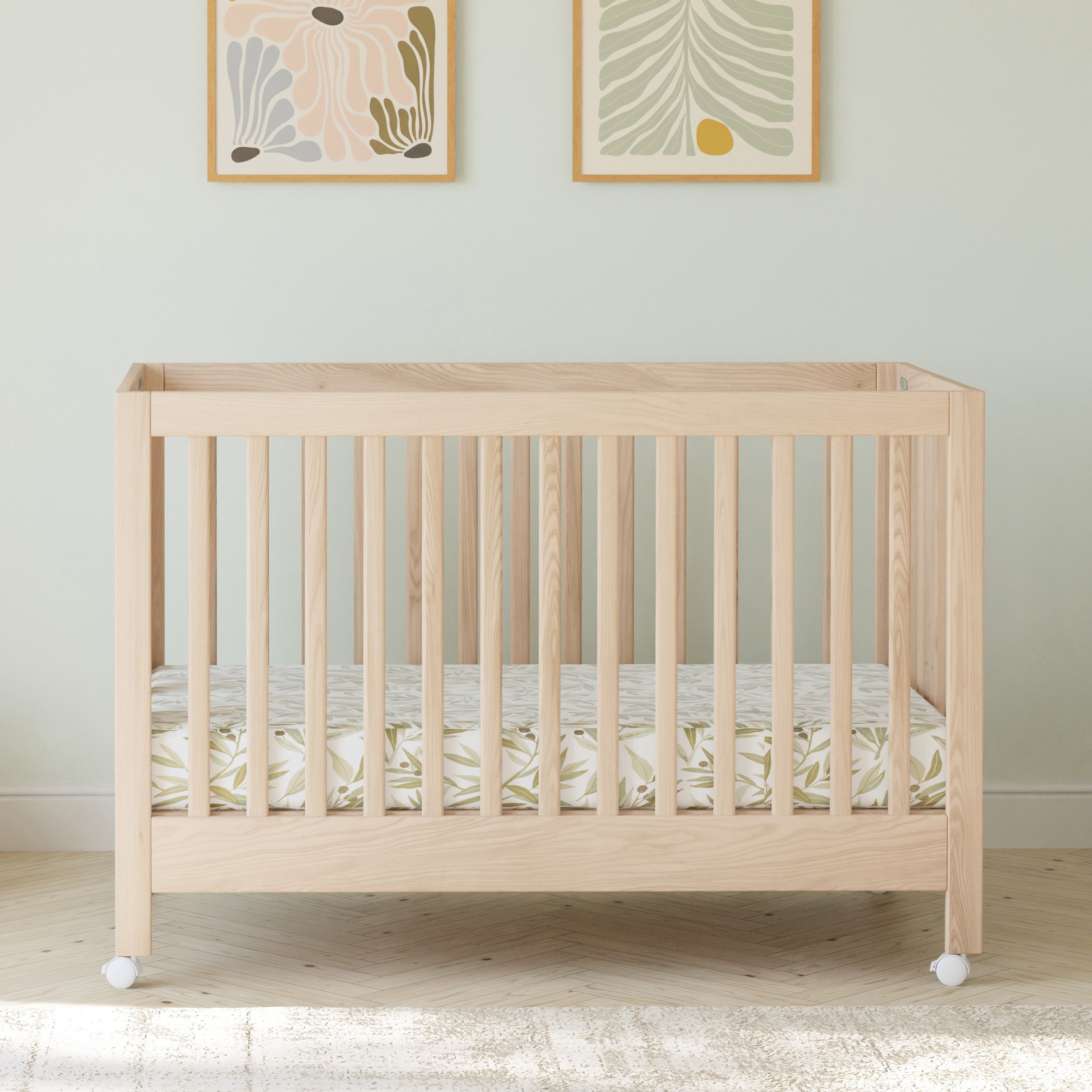 Maki Portable Folding Crib with Toddler Bed Conversion Kit in Washed Natural