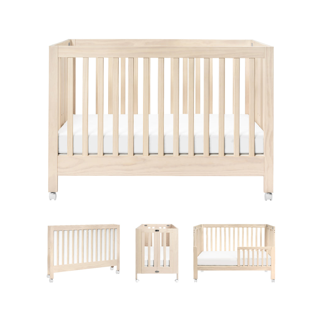 Maki Portable Folding Crib with Toddler Bed Conversion Kit in Washed Natural