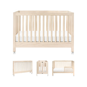 Maki Portable Folding Crib with Toddler Bed Conversion Kit in Washed Natural