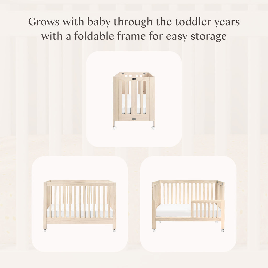 Maki Portable Folding Crib with Toddler Bed Conversion Kit in Washed Natural