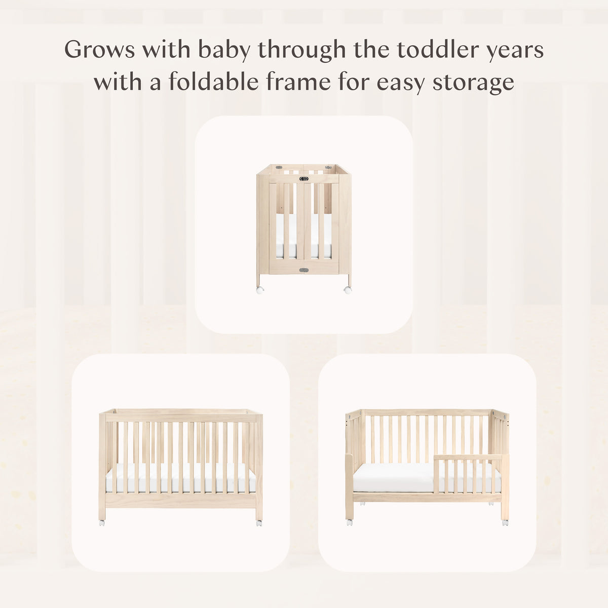 Maki Portable Folding Crib with Toddler Bed Conversion Kit in Washed Natural