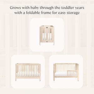 Maki Portable Folding Crib with Toddler Bed Conversion Kit in Washed Natural