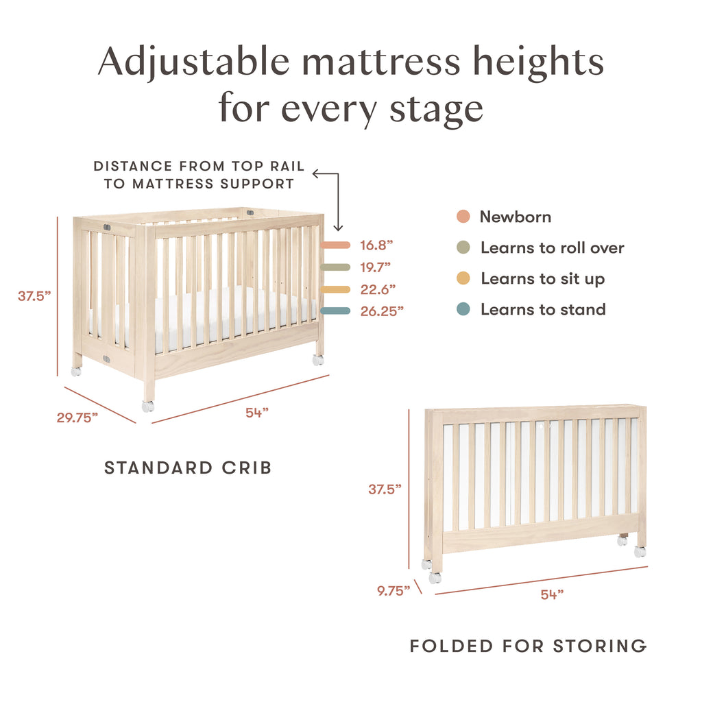 Maki Portable Folding Crib with Toddler Bed Conversion Kit in Washed Natural