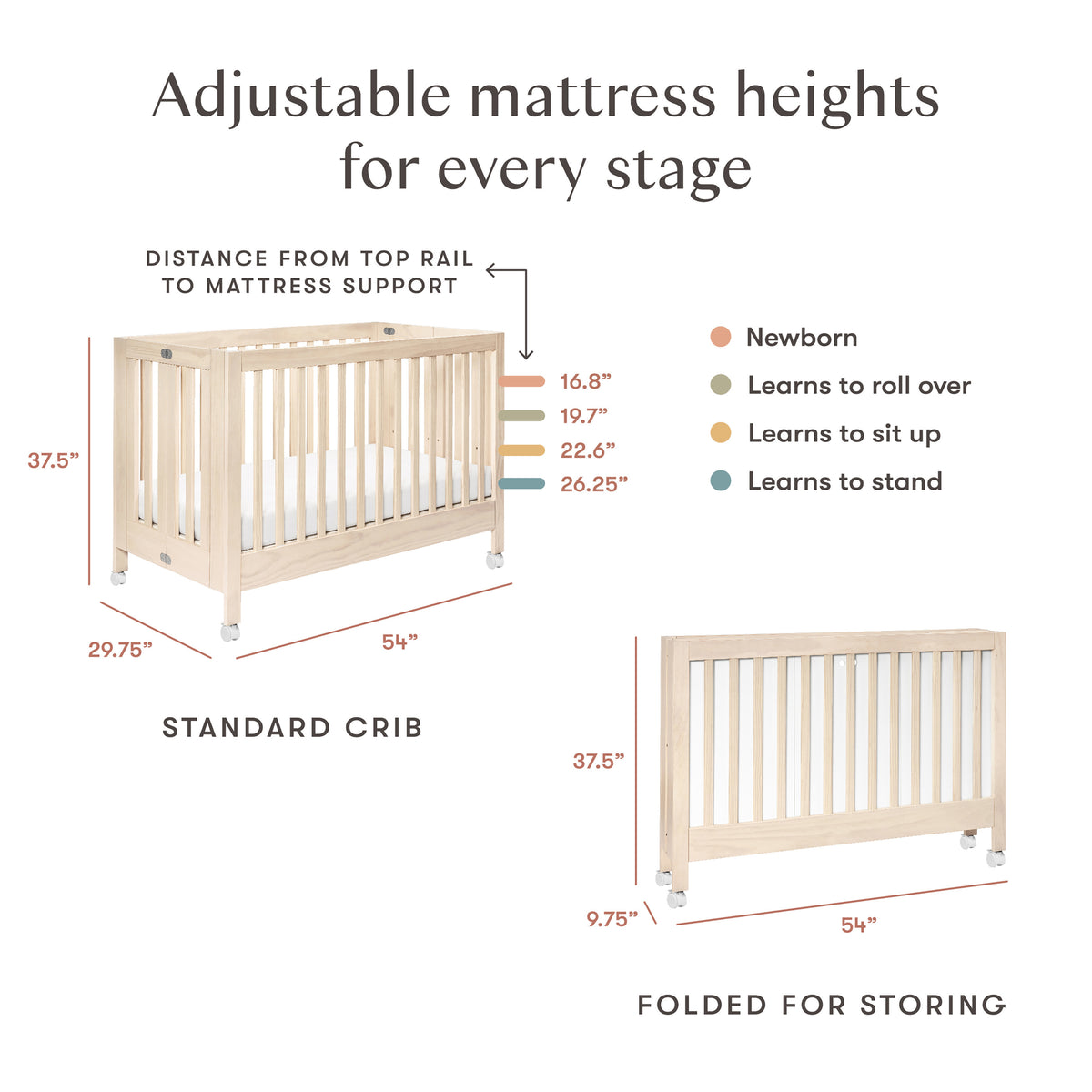 Maki Portable Folding Crib with Toddler Bed Conversion Kit in Washed Natural