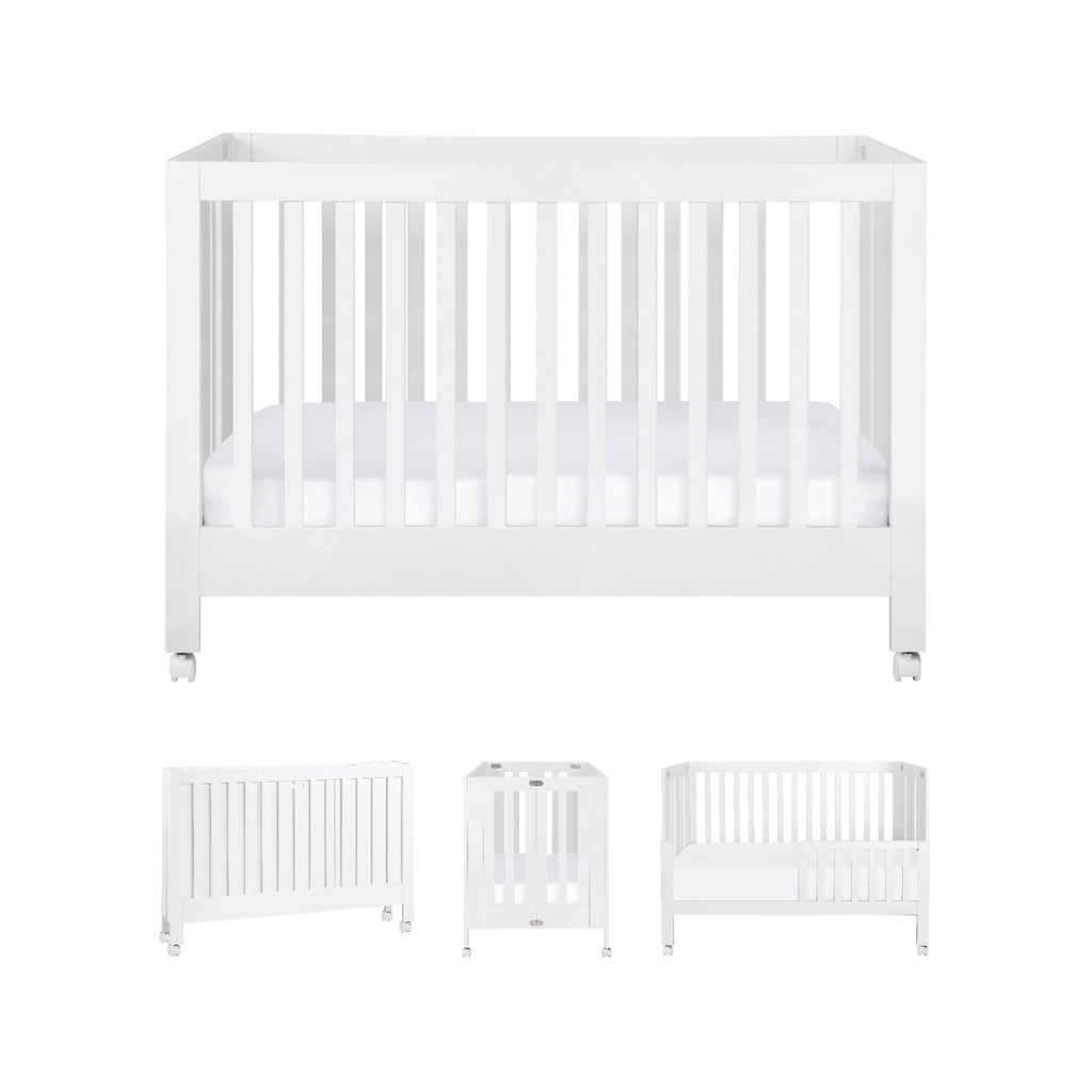 Maki Portable Folding Crib with Toddler Bed Conversion Kit in White