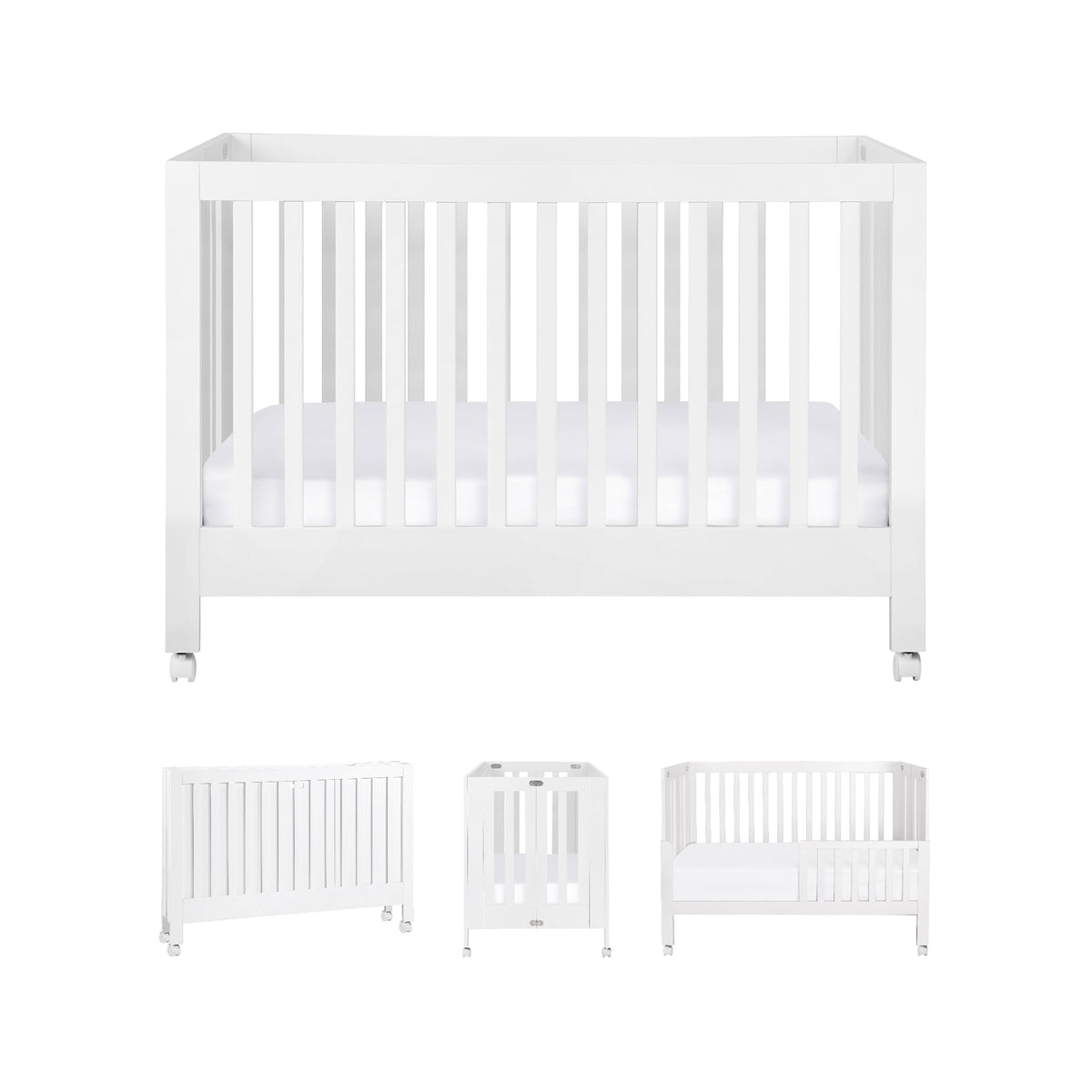 Maki Portable Folding Crib with Toddler Bed Conversion Kit in White