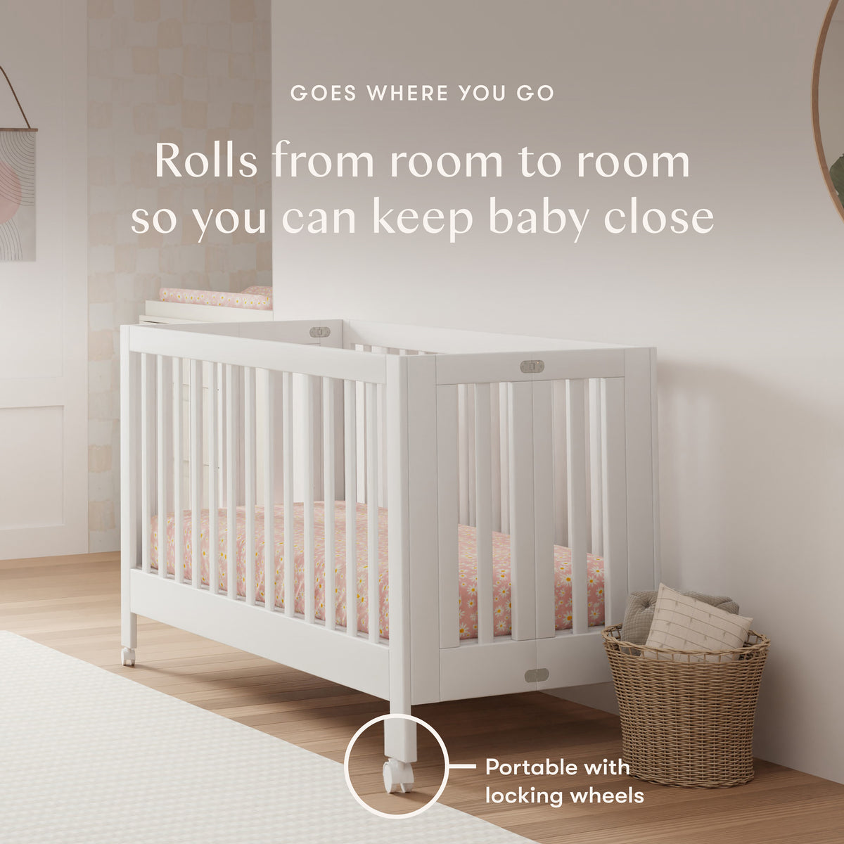 Maki Portable Folding Crib with Toddler Bed Conversion Kit in White