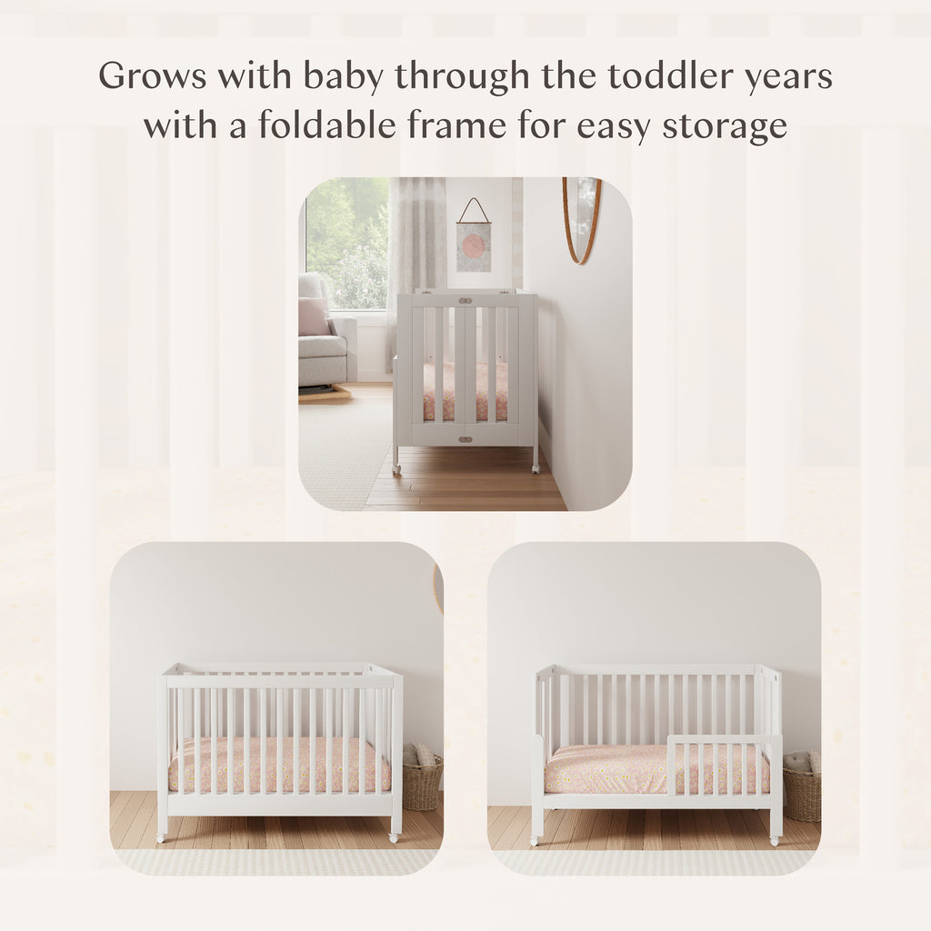 Maki Portable Folding Crib with Toddler Bed Conversion Kit in White