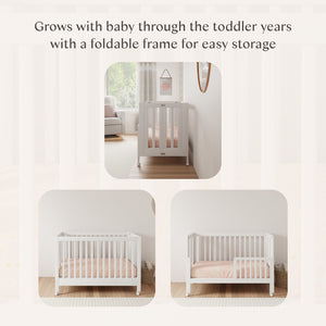 Maki Portable Folding Crib with Toddler Bed Conversion Kit in White