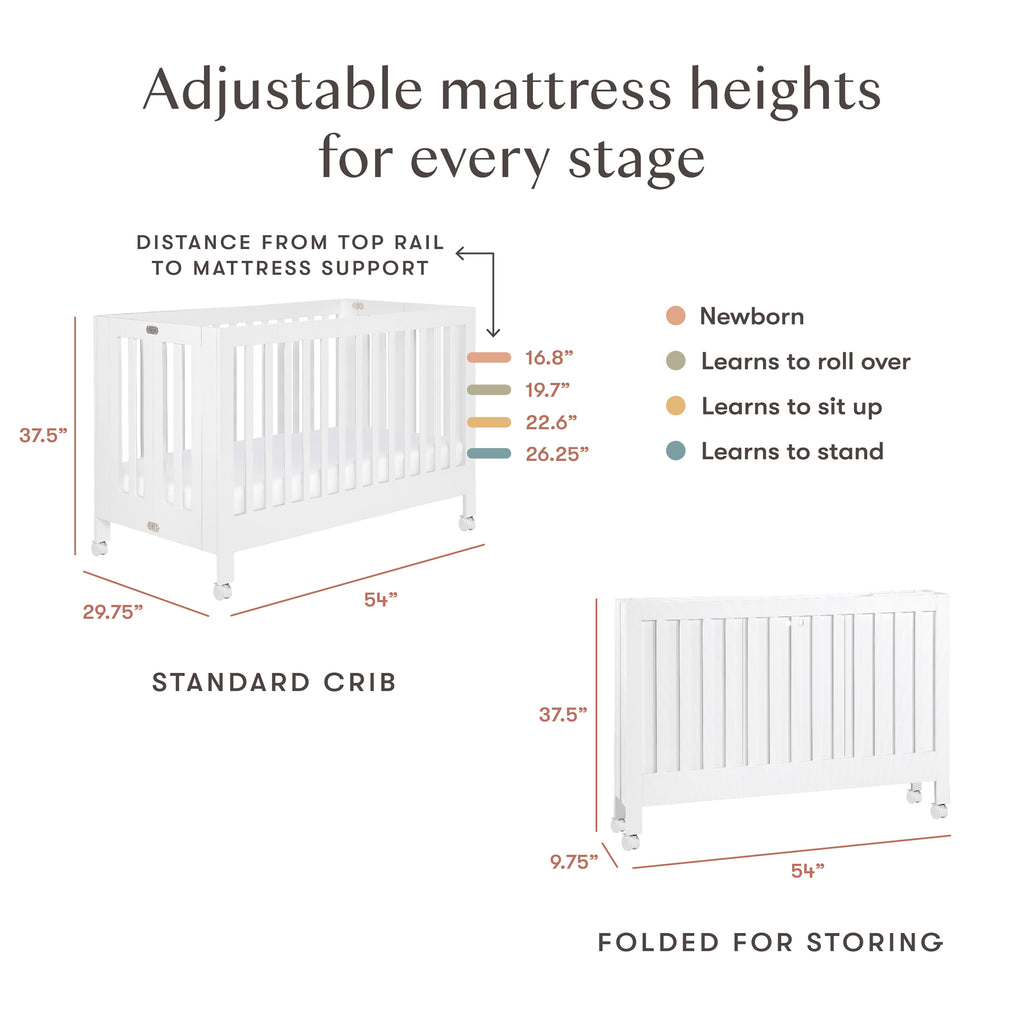 Maki Portable Folding Crib with Toddler Bed Conversion Kit in White
