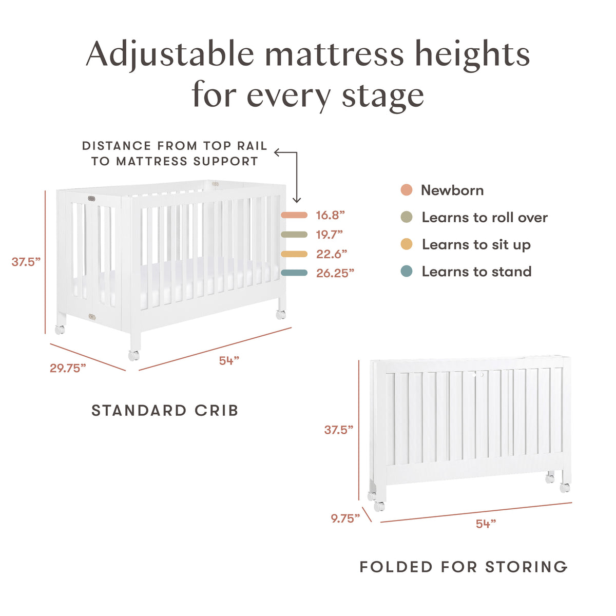 Maki Portable Folding Crib with Toddler Bed Conversion Kit in White