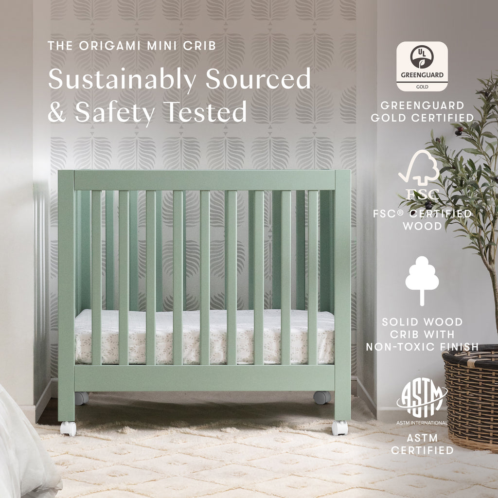 Origami Mini Crib in Light Sage