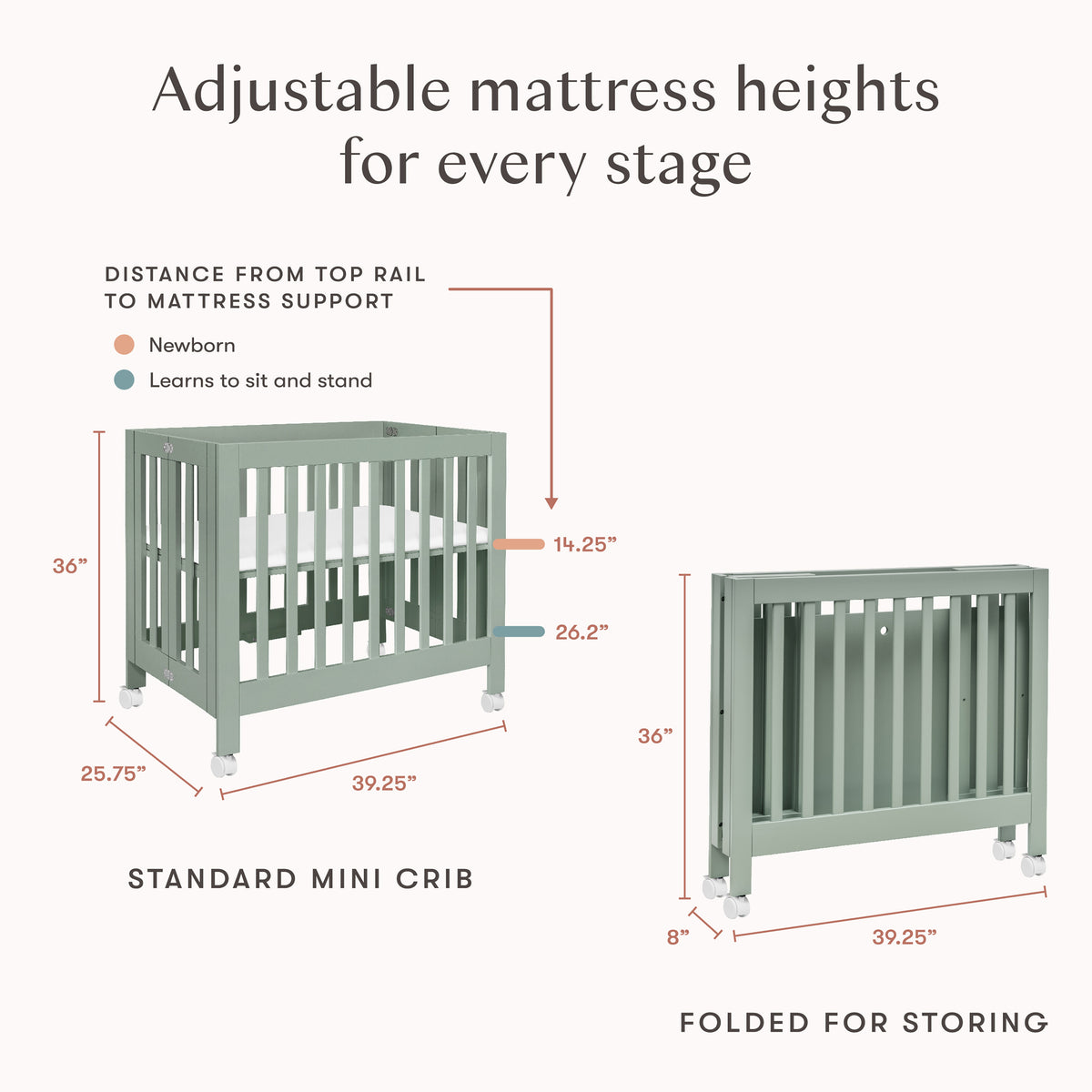 Origami Mini Crib in Light Sage